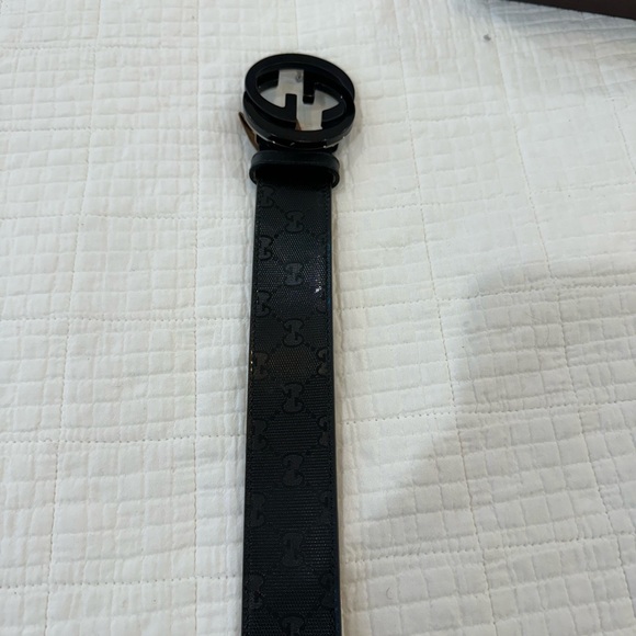Men 100% Original Black Gucci Belt with Interlocking G Buckle - Picture 7 of 12